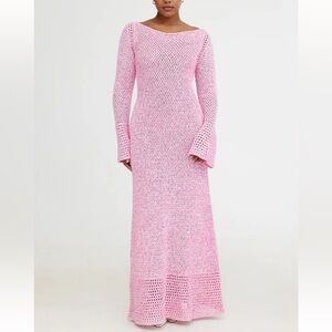 Pink Bell Sleeve Bateau Crochet Dress